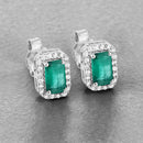 0.91 Carat Genuine Zambian Emerald and White Diamond 14K White Gold Earrings-8