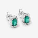 0.91 Carat Genuine Zambian Emerald and White Diamond 14K White Gold Earrings-9