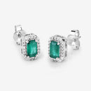 0.91 Carat Genuine Zambian Emerald and White Diamond 14K White Gold Earrings-10