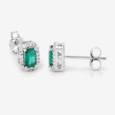 0.91 Carat Genuine Zambian Emerald and White Diamond 14K White Gold Earrings-11