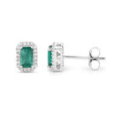 0.91 Carat Genuine Zambian Emerald and White Diamond 14K White Gold Earrings-6