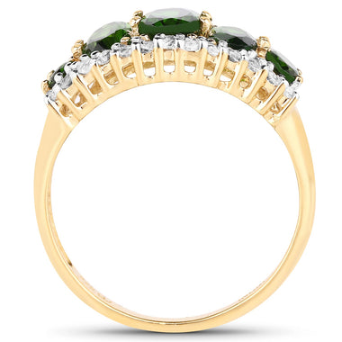 18K Yellow Gold Plated 2.70 Carat Genuine Chrome Diopside and White Topaz .925 Sterling Silver Ring - 0