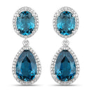 11.45 Carat Genuine London Blue Topaz and White Diamond .925 Sterling Silver Earrings-2