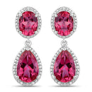 11.35 Carat Genuine Pink Topaz and White Diamond .925 Sterling Silver Earrings-2