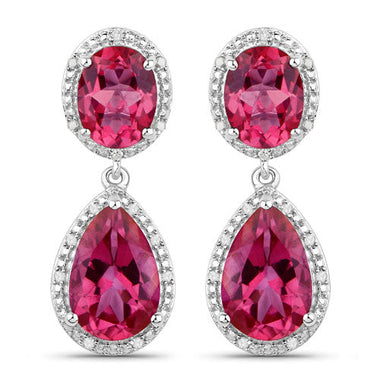 11.35 Carat Genuine Pink Topaz and White Diamond .925 Sterling Silver Earrings - 0