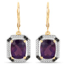 5.56 Carat Genuine Amethyst, Black Diamond and White Topaz .925 Sterling Silver Earrings-2
