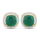 4.40 Carat Dyed Emerald and White Diamond .925 Sterling Silver Earrings-2
