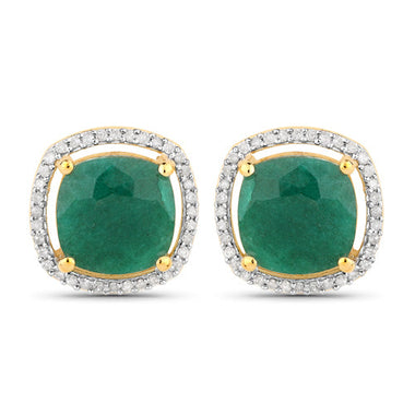 4.40 Carat Dyed Emerald and White Diamond .925 Sterling Silver Earrings - 0