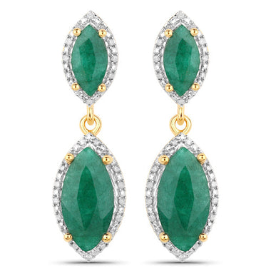 4.21 Carat Dyed Emerald and White Diamond .925 Sterling Silver Earrings - 0