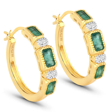 2.40 Carat Genuine Zambian Emerald and White Topaz .925 Sterling Silver Earrings - 0