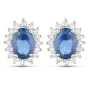 2.22 Carat Genuine Blue Sapphire and White Diamond 14K White Gold Earrings-1