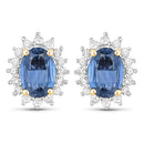 2.22 Carat Genuine Blue Sapphire and White Diamond 14K Yellow Gold Earrings-1