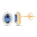 2.22 Carat Genuine Blue Sapphire and White Diamond 14K Yellow Gold Earrings-2