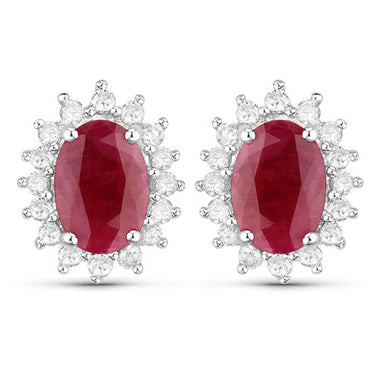 2.02 Carat Genuine Ruby and White Diamond 14K White Gold Earrings