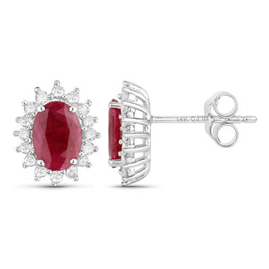 2.02 Carat Genuine Ruby and White Diamond 14K White Gold Earrings - 0