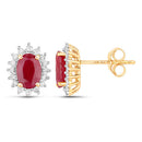 2.02 Carat Genuine Ruby and White Diamond 14K Yellow Gold Earrings-2