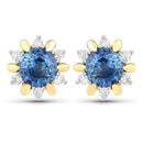 1.87 Carat Genuine Blue Sapphire and White Diamond 14K Yellow Gold Earrings-5