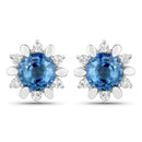 1.87 Carat Genuine Blue Sapphire and White Diamond 14K White Gold Earrings-5