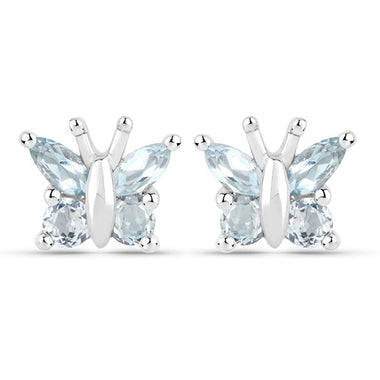 18K White Gold Plated 1.12 Carat Genuine Blue Topaz .925 Sterling Silver Earrings - 0