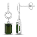 2.28 Carat Genuine Green Tourmaline and White Diamond 14K White Gold Earrings-6