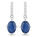 1.95 Carat Genuine Blue Sapphire and White Diamond 10K White Gold Earrings-1