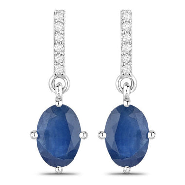 1.95 Carat Genuine Blue Sapphire and White Diamond 10K White Gold Earrings