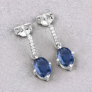 1.95 Carat Genuine Blue Sapphire and White Diamond 10K White Gold Earrings-4