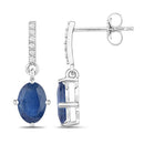1.95 Carat Genuine Blue Sapphire and White Diamond 10K White Gold Earrings-2