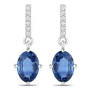1.95 Carat Genuine Blue Sapphire and White Diamond 14K White Gold Earrings-1