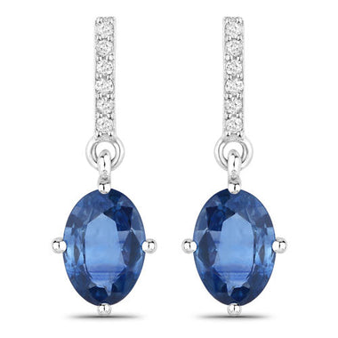 1.95 Carat Genuine Blue Sapphire and White Diamond 14K White Gold Earrings