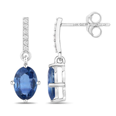 1.95 Carat Genuine Blue Sapphire and White Diamond 14K White Gold Earrings - 0