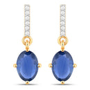 1.95 Carat Genuine Blue Sapphire and White Diamond 14K Yellow Gold Earrings-1