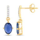 1.95 Carat Genuine Blue Sapphire and White Diamond 14K Yellow Gold Earrings-2