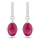 1.75 Carat Genuine Ruby and White Diamond 10K White Gold Earrings-1