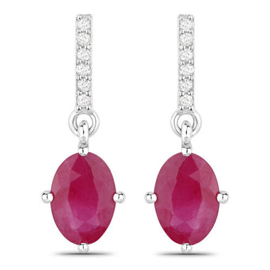 1.75 Carat Genuine Ruby and White Diamond 10K White Gold Earrings