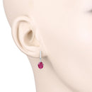 1.75 Carat Genuine Ruby and White Diamond 10K White Gold Earrings-5