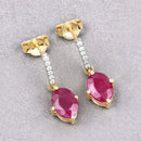 1.75 Carat Genuine Ruby and White Diamond 10K Yellow Gold Earrings-4
