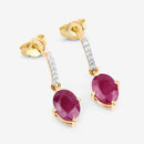 1.75 Carat Genuine Ruby and White Diamond 10K Yellow Gold Earrings-6