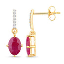 1.75 Carat Genuine Ruby and White Diamond 10K Yellow Gold Earrings-2