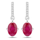 1.75 Carat Genuine Ruby and White Diamond 14K White Gold Earrings-1