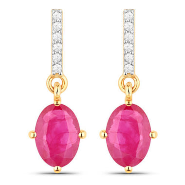 1.75 Carat Genuine Ruby and White Diamond 14K Yellow Gold Earrings