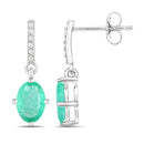 1.49 Carat Genuine Zambian Emerald and White Diamond 10K White Gold Earrings-2