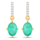 1.49 Carat Genuine Zambian Emerald and White Diamond 10K Yellow Gold Earrings-1