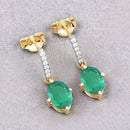 1.49 Carat Genuine Zambian Emerald and White Diamond 10K Yellow Gold Earrings-4