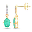 1.49 Carat Genuine Zambian Emerald and White Diamond 10K Yellow Gold Earrings-2