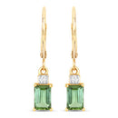 1.28 Carat Genuine Green Tourmaline and White Diamond 14K Yellow Gold Earrings-5