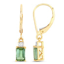 1.28 Carat Genuine Green Tourmaline and White Diamond 14K Yellow Gold Earrings-6