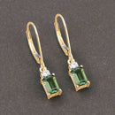 1.28 Carat Genuine Green Tourmaline and White Diamond 14K Yellow Gold Earrings-8