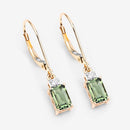 1.28 Carat Genuine Green Tourmaline and White Diamond 14K Yellow Gold Earrings-9