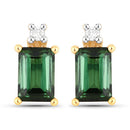1.24 Carat Genuine Green Tourmaline and White Diamond 14K Yellow Gold Earrings-5